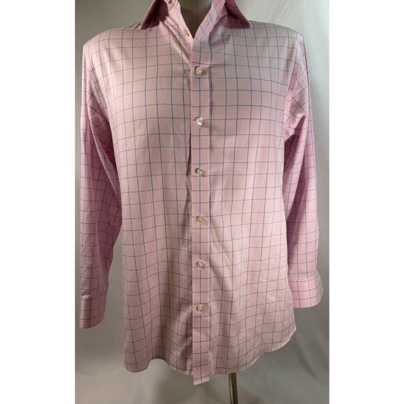 Charles Tyrwhitt Mens Dress Shirt Button Pink Blue Plaid Non Iron Classic 15 1/2 - Picture 1 of 8